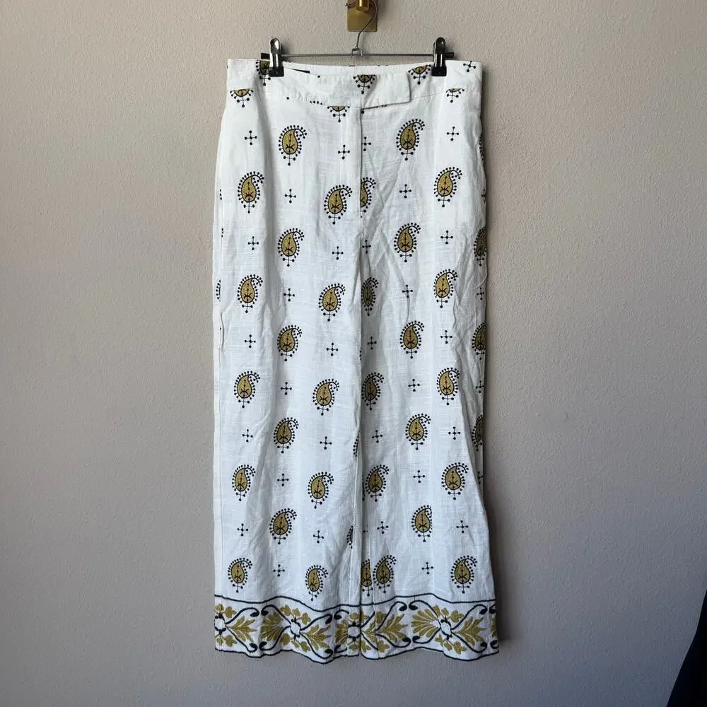 ZARA White Paisley Embroidered Linen Blend Matching Set